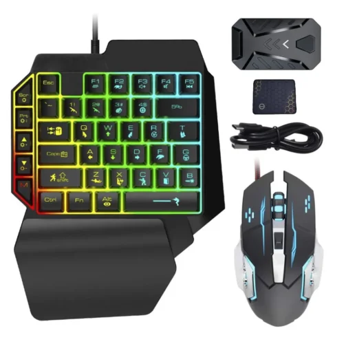 5-in-1 Wireless Bluetooth Gaming Combo with keyboard, mouse, mousepad, headphones, and joystick for PC and laptop