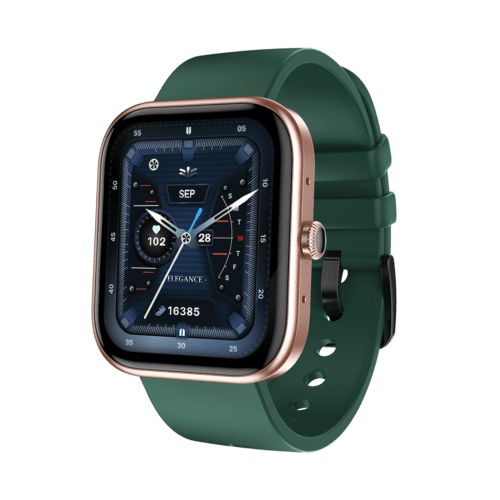 Zero Ignite Smart Watch Green with stylish curved screen, Bluetooth calling, fitness features, and waterproof design.