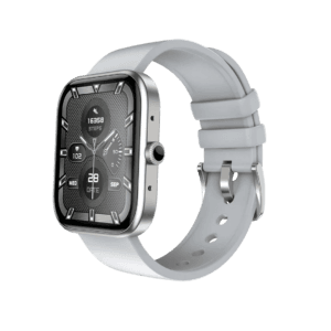 Zero Ignite Smart Watch Silver Edition with curved 1.83-inch display, Bluetooth calling, SpO2 & heart rate monitor, waterproof and fitness features.