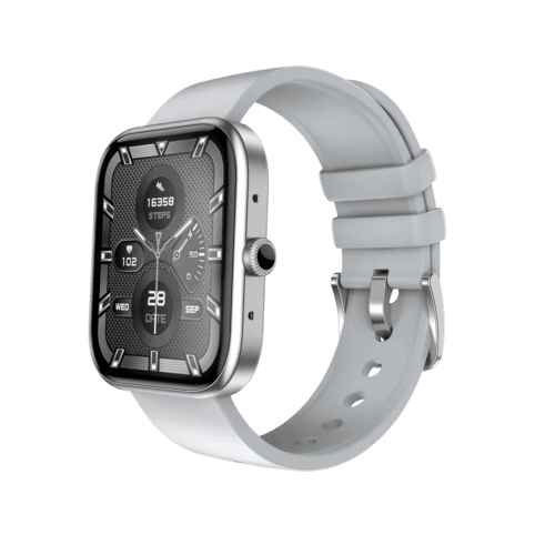Zero Ignite Smart Watch Silver Edition with curved 1.83-inch display, Bluetooth calling, SpO2 & heart rate monitor, waterproof and fitness features.